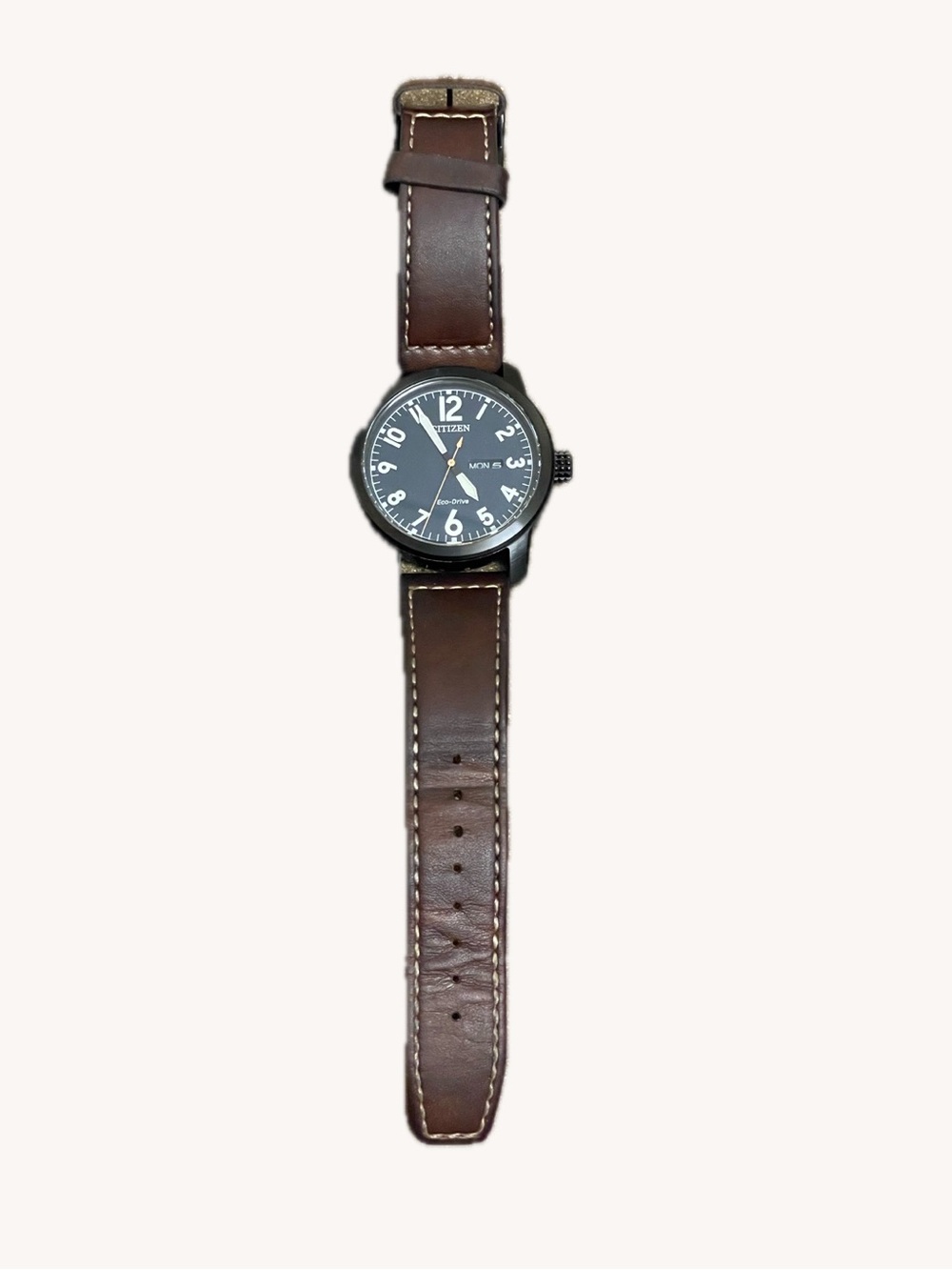 Citizen Men's Blue Face Dial Watch with Brown Leather Strap (Glow In The Dark)